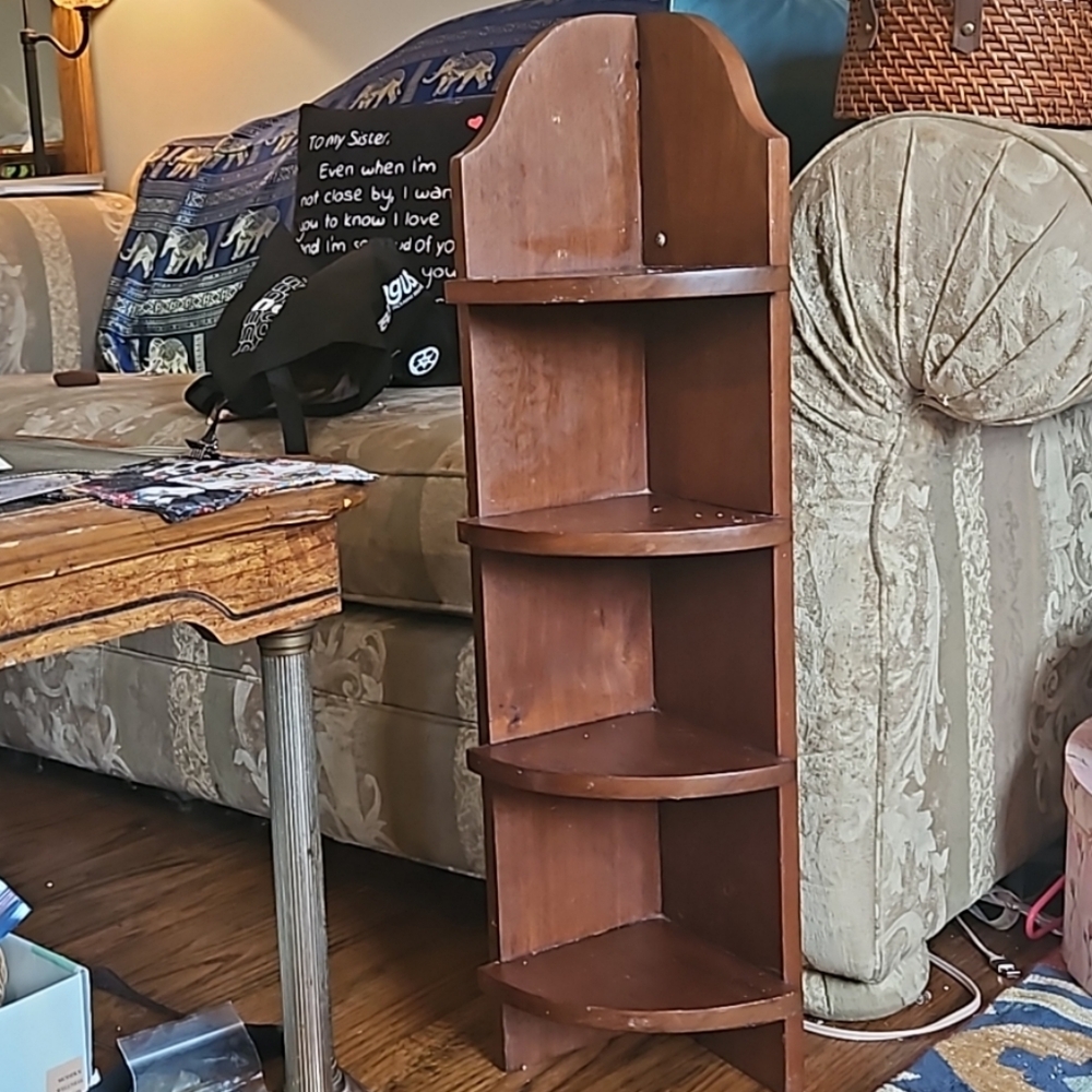FINAL THEN GONE Antique Solid walnut Wood 4 tier hanging corner shelf 1940s